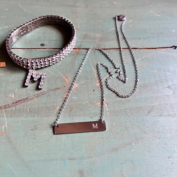 Initial M Jewelry - Sugarfix Pearl M - Rhinestone M Stretch - Silver Tone M Bar - Picture 3 of 9